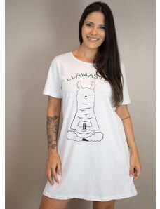 Piante Pijamas Camisola Manga Curta Algodão Lhamaste Branco