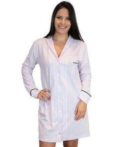 Piante Pijamas Camisola Manga Longa Algodão Listrado Branco