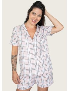 Piante Pijamas Pijama Americano Manga Curta Algodão Xadrez Rosa