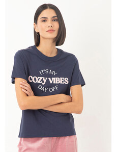 C&A camiseta de algodão cozy vibes azul marinho