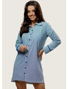 Piante Pijamas Camisola Chemise Algodão Listrado Azul