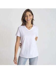 Basicamente Camiseta Easy Care Gola V Feminina Branco
