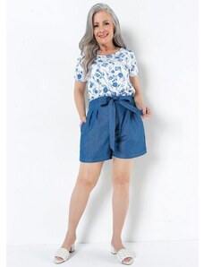 Bonprix Shorts Sarja com Amarração Azul Médio