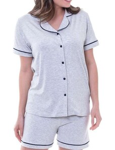 Pijama Feminino Curto com Abertura Podiun 225030 Mescla-Branco