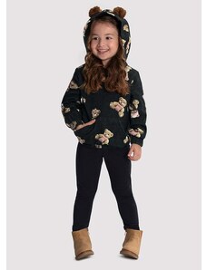 Alakazoo Conjunto Infantil Menina com Blusão Estampado Preto
