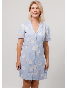 Piante Pijamas Camisola Americana Manga Curta Algodão Azul