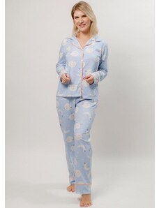 Piante Pijamas Pijama Americano Algodão Longo Lua Azul Azul