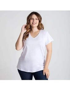 Basicamente Camiseta Reta Feminina Gola V Anti Odor Super Branco