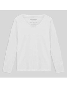 Basicamente Camiseta Babylook Algodão Premium Gola V Manga Longa Plus Size Branco