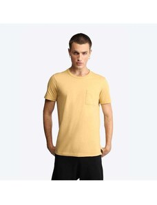 Basicamente Camiseta Algodão Botonê Bolso Masculina Amarelo Mel
