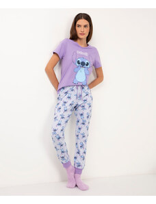 C&A pijama de algodão longo stitch lilás