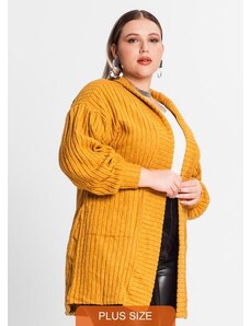 Secret Glam Cardigan Plus Size em Canelado Tricot Amarelo