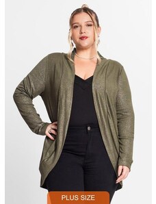Secret Glam Cardigan Plus Size em Ribana Canelada Verde