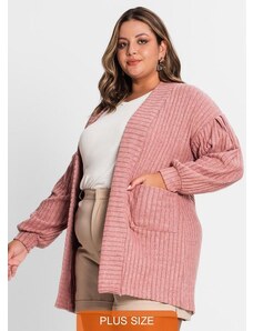 Secret Glam Cardigan Plus Size em Canelado Tricot Rosa