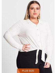 Secret Glam Camisa Feminina Plus Size em Viscose Bege