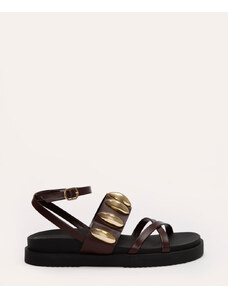 C&A sandália flatform com tachas oneself marrom