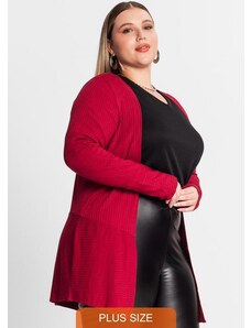 Secret Glam Cardigan Plus Size em Ribana Canelada Vermelho