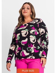 Secret Glam Blusa Plus Size Estampada em Viscose Preto