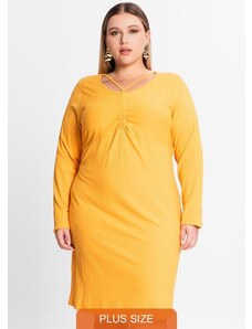 Secret Glam Vestido Plus Size em Ribana Canelada Amarelo