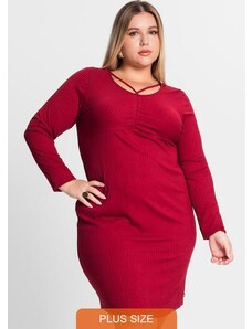 Secret Glam Vestido Plus Size em Ribana Canelada Vermelho