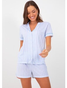 Alma Dolce Pijama Vichy Azul Claro em Poliviscose