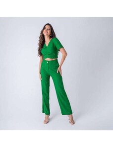 Susie Modas Conjunto Cropped e Pantalona Feminino Verde