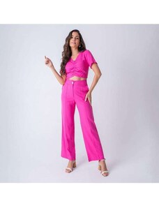 Susie Modas Conjunto Cropped e Pantalona Feminino Rosa