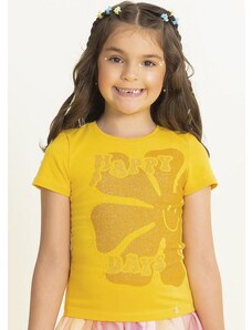 Cativa Kids Blusa com Efeito de Puff e Glitter Amarelo