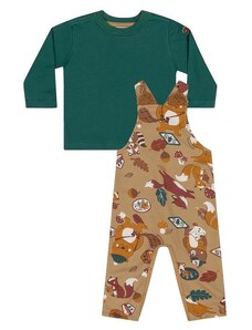 Quimby Conjunto Camiseta e Jardineira Bebê Marrom