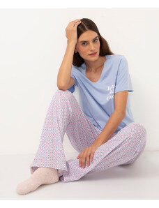 C&A pijama de algodão longo floral azul