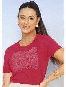 Cativa T-Shirt Feminina Estampada com Glitter Rosa