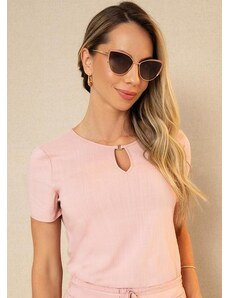 Cativa Blusa Feminina com Aviamento Decorativo Rosa