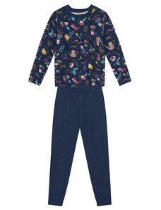 Brandili Pijama Infantil Menina com Blusão e Jogger Azul