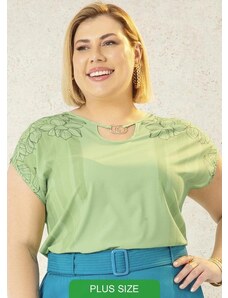 Cativa Plus Size Blusa Feminina com Estampa e Aviamento Verde