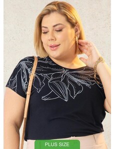 Cativa Plus Size Blusa Feminina Estampada com Strass Preto