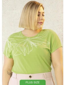 Cativa Plus Size Blusa Feminina Estampada com Strass Verde