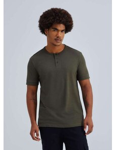 Hering Camiseta Masculina Henley Manga Curta Verde