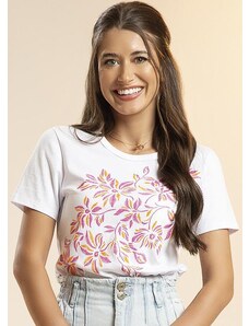 Habana T-Shirt Feminina Estampada com Glitter Branco