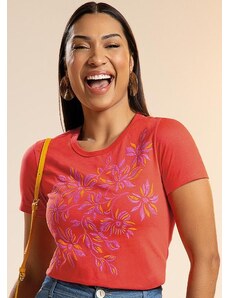Habana T-Shirt Feminina Estampada com Glitter Laranja