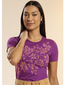 Habana T-Shirt Feminina Estampada com Glitter Roxo