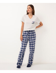 C&A calça reta de pijama flanelada xadrez azul marinho