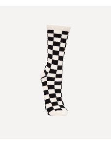 C&A meia de chenille cano alto xadrez preta