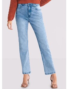 Lunender Calça Jeans Reta com Cintura Alta Chapa Barriga Jeans