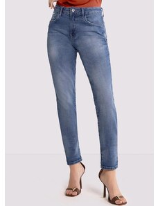 Lunender Calça Jeans Skinny Estonada com Cintura Média Jeans