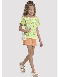 Alakazoo Conjunto Infantil Menina com Blusa Estampada Verde