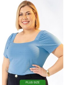 Cativa Plus Size Blusa Feminina com Forro e Decote Azul