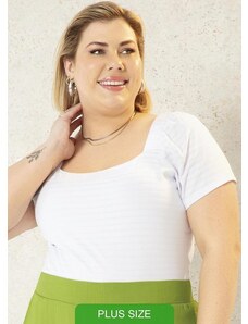 Cativa Plus Size Blusa Feminina com Forro e Decote Branco