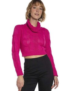Suéter Cropped Feminino Tricot Polo Wear Rosa Escuro Rosa Escuro
