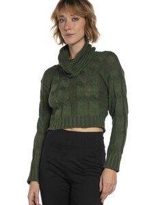 Suéter Cropped Feminino Tricot Polo Wear Verde Médio Verde Médio