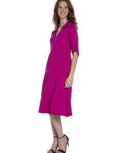 Vestido Midi Malha Coleção Decote V Polo Wear Rosa Escuro Rosa Escuro